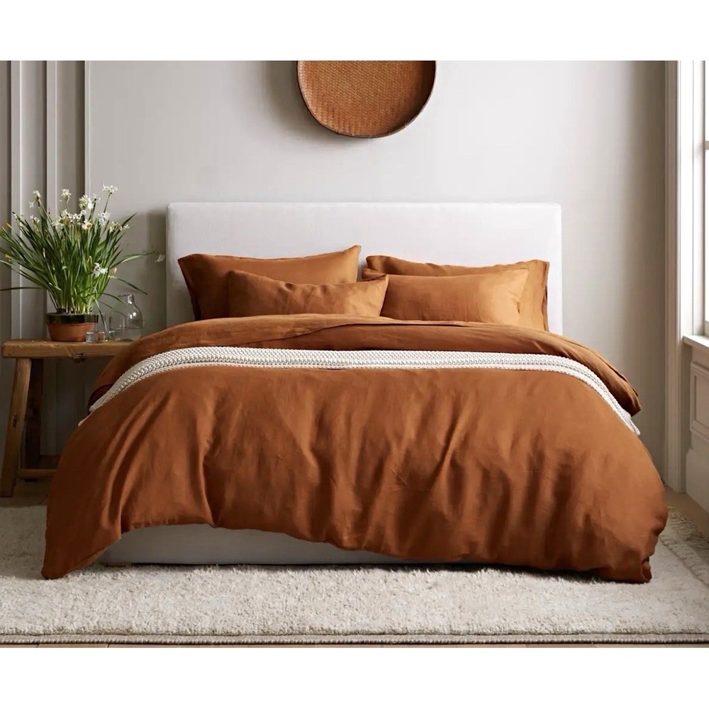 Quince New Full/Queen European 100% Linen Terracotta Duvet Cover Set MSRP $194